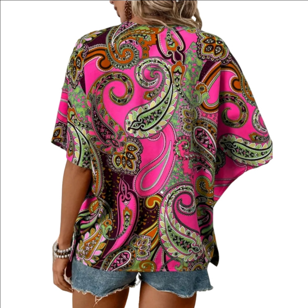 Paisley Top Earrings Set Bohemian Outfit Pink Tassel Earrings S M L XL